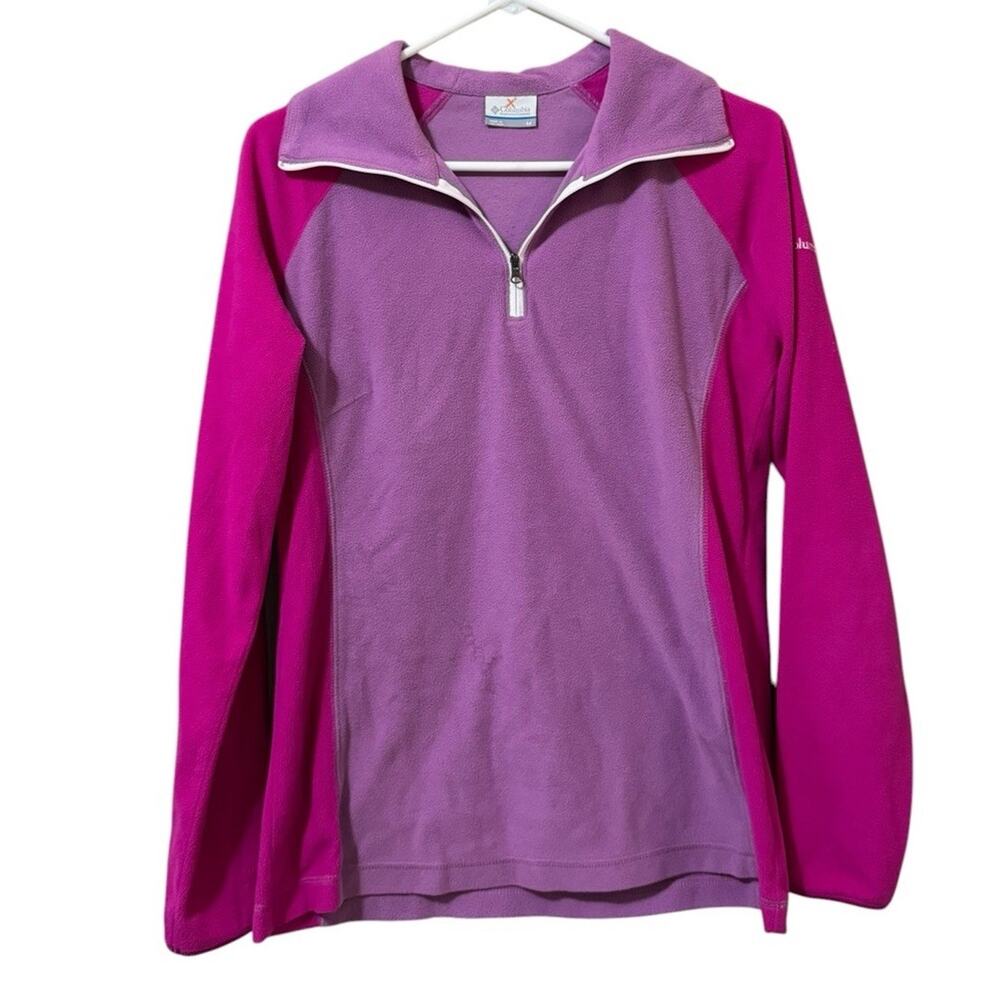 Columbia Pullover Women Sz Medium 1/4 Zip Fleece Pink Long Sleeve Top Polyester